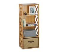 Relaxdays Etagère en bambou 4 niveaux avec panier de rangement bois nature HxlxP: 105 x 42 x 29 cm, nature