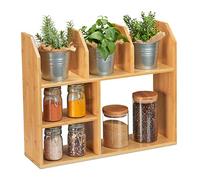 relaxdays Etagère en bambou, 6 compartiments, 45,5 x 55 x 16 cm, pieds, cuisine, salle de bain & salon, déco, nature