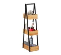 Relaxdays Etagère de salle de bain en bambou, peu encombrante, avec 3 étages, cuisine, salon, métal, 81x18x30cm, naturel, 81 x 18 x 30 cm