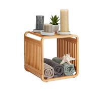 Relaxdays, nature bambou, salle de bain, étagère sur pieds arrondie, carrée, différentes tailles, 2 étages, 33 x 33 x 33 cm