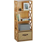 Relaxdays Etagère en bambou 4 niveaux avec panier de rangement bois nature HxlxP: 105 x 42 x 29 cm, nature
