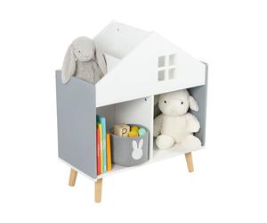 Relaxdays Étagère en Forme de Maison, 6 Compartiments, H x l x P 65,7 x 60 x 30 cm, Meuble de Rangement, Blanc/Gris