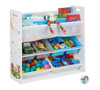 relaxdays Etagère Enfants,6 boîtes, 4 Cases en Tissu, Motif Mignon feu, Meuble Jouets, HxlxP 78x86x26,5 cm,coloré