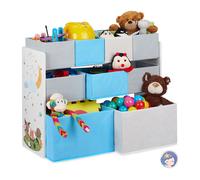 Relaxdays Etagère enfants, 9 boîtes en tissu, motif feu de camp, meuble pour jouets, HxlxP 66x82,5x29,5 cm,coloré