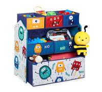 Relaxdays Étagère Enfants à 6 boîtes, Motif Monstres, Commode à Jouets, HLP 66x69,5x30 cm, Chambre d'enfant, Multicolore