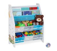 Relaxdays Etagère enfants, animaux, 6 boîtes, 2 compartiments, rangement jouets, bibliothèque HlP 74x62x31,5 cm,coloré