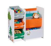 Relaxdays Étagère Enfants avec 3 boîtes, 4 Cases et Compartiment, Meuble de Rangement Enfant, HLP : 64x64x30 cm, coloré