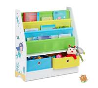 relaxdays Etagère Enfants, Motif mer, 2 boîtes, 2 Compartiments, Rangement Jouets, bibliothèque 74x71x23, coloré