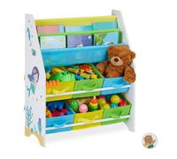 relaxdays Etagère Enfants, Motif mer, 6 boîtes, 2 Compartiments, Rangement Jouets, bibliothèque HlP 74x62x31,5 cm,coloré