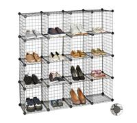 Système de rangement Relaxdays Etagère modulable grille treillis 16 cubes compartiments diy métal meuble rangement 30x30 cm, noir