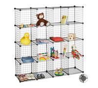 Relaxdays Étagère modulable grille treillis 16 cubes compartiments DIY métal meuble rangement 35x35 cm, noir