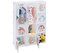 Relaxdays Armoire Chambre d'enfant, modulable, 2 Tringle à vêtements, DIY, étagère Animaux, HLP 145x110x37 cm, Blanc