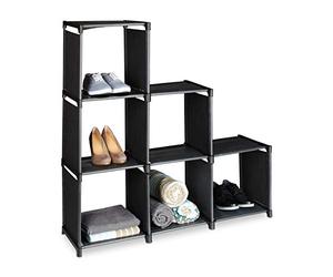 Relaxdays Étagère escalier, 6 compartiments, meuble rangement, HxLxP : 109x106x30 cm, séparateur de pièces, noir