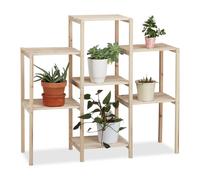 Relaxdays Étagère pour Plantes en Bois Support Pot de Fleurs en escalier décoration, Nature