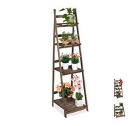 Relaxdays étagère escalier fleurs, 4 niveaux, escalier fleurs bois , pliable, échelle plantes, HlP:160x41x49cm, brun