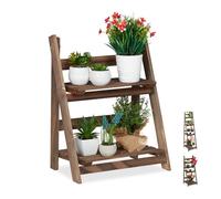 Relaxdays étagère escalier fleurs, escalier fleurs bois 2 niveaux, pliable, échelle plantes, HlP 51,5x 41x24 cm, brun