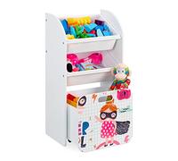 Relaxdays Étagère étroite pour Enfants, 3 boîtes, Motif d’héroïne, Caisse avec roulettes, HLP : 80,5x42,5x30 cm, Blanche