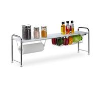 Relaxdays Etagère évier avec Porte Rouleau de Cuisine, Meuble Cuisine avec Panier, métal HxlxP: 32 x 94 x 23 cm, Blanc/a