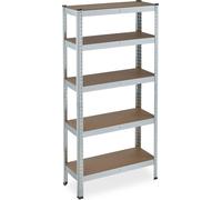Relaxdays Étagère à Charge Lourde galvanisée, capacité 875 kg, 150x75x30 cm, 5 Niveaux, à Clipser, Acier, Cave, argenté, 1 unité