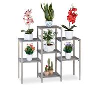 Relaxdays Fleurs, Design Simple-Chic, Intérieur, Salon, Cuisine, étagère à Plantes, HLP 86 x 95 x 29 cm, Gris, Bois