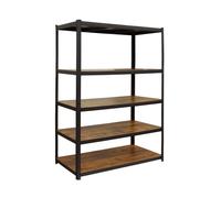 Relaxdays Étagère Lourde en Acier et MDF, 500 kg, 200 x 120 x 40 cm, 5 Niveaux, Aspect Bois, Noir/Marron