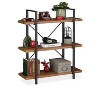 relaxdays étagère Industrielle, Meuble sur Pieds à 3 Niveaux, 102x90x33,5 cm, MDF & métal, Range-Livres, Marron/Noir