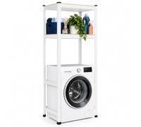 Relaxdays Étagère Lave-Linge, H x L x P : 150 x 70 x 40 cm, Blanche | 2 tablettes, 400 kg, acier, MDF, système d'emboîtement, rayonnage charge lourde, étagère lave-linge, sèche-linge, toilettes