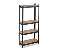 Relaxdays Etagère lourde charge, capacité 700kg, 150x70x30 cm, 4 niveaux, à clipser, acier, pour cave & garage, noir