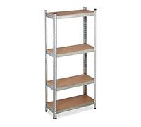 relaxdays Etagère Lourde Charge, capacité 700kg, 150x70x30 cm, 4 Niveaux, à Clipser, Acier, pour Cave & Garage, argenté