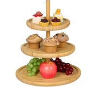 Relaxdays 10019168 Présentoir 3 étages Étagère en bambou 3 plateaux de service gâteaux apéritif fromage fruit fêtes Plat en bois Décoration H: 25 cm Ø: 30 cm, nature