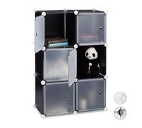 Relaxdays Étagère modulable 6 portes à monter cubes poignées encastrées séparateur plastique 98x66x32 cm noir