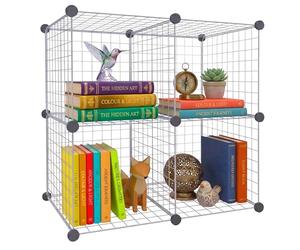 Relaxdays, étagère modulaire à Cubes, 4 Cubes, DIY, HxLxP: 75x37x75 cm, Grille métallique, métal, Argent