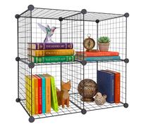 Relaxdays, étagère modulaire en Cubes, 4 Cubes, Montage sans Outil, H x l x P : 75 x 75 x 37 cm, Grille métallique, Noir