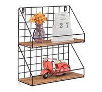 Relaxdays Étagère Murale, 2 Niveaux, à Suspendre, Style Industriel, métal et Bois, HLP : 41 x 35 x 16 cm, Noir/Marron