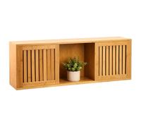 Relaxdays Étagère Murale, 2 Portes coulissantes, 3 Compartiments en Bambou | Dimensions : H x L x P = 33 x 92,5 x 20 cm, étagère suspendue pour le salon, la cuisine ou le couloir