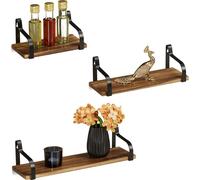Relaxdays Étagère Murale à Suspendre Lot de 3 Rustique Bois métal Moderne, déco Rangement, 23, 33 & 43 cm, Nature, Fer
