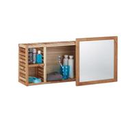 Relaxdays Etagère murale avec miroir coulissant salle de bain armoire bois de noyer huilé side board 80 cm de largeur, nature