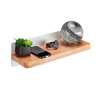 relaxdays Etagère Murale, Bois et Verre, Suspendu, avec USB et Lampe avec Support,18,5 x 40 x 17cm, Nature/Gris