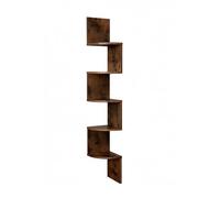 Relaxdays Étagère Murale d'angle, H x L x P : 125 x 20 x 20 cm, 5 étagères, MDF, Design Zigzag, Marron
