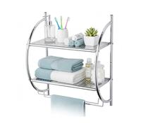 Relaxdays Étagère Murale de Salle de Bain, avec 2 étagères, 2 Barres pour Serviettes, H x l x P 54,5 x 44,5 x 25,5 cm, Salle de Bain, Acier Inoxydable, Argent