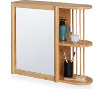 relaxdays Étagère murale en bambou avec miroir