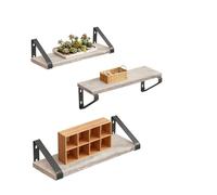 Relaxdays Étagères murales en Bois et métal Noir, Lot de 3, Tailles 30/35/40 cm, pour Livres et décoration, Couleur grèg