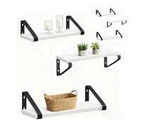 Relaxdays Étagères murales, Lot de 6, 3 Tailles : 30/35/40 cm, Aspect Bois et métal, pour Livres & déco, Blanc