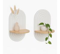 Relaxdays Étagère Murale, Lot de 2, Style Boho, HxLxP : 33x20x15 cm, pour Le Salon ou l'entrée, Blanc et Nature