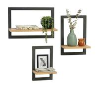 Relaxdays Étagère Murale, Lot de 3, métal & MDF, 3 Tailles, Salon