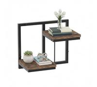 Relaxdays Étagère Murale Style Industriel en métal et Effet Bois, 2 Niveaux, H29×L32,5×P19 cm, Noir/Marron