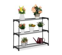 Relaxdays Étagère à Plantes, 3 Niveaux, pour Fleurs & Pots, intérieur, métal & Plastique, HxLxP : 72x91x28 cm, Noir
