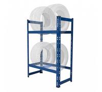 Relaxdays Étagère pneus, 4 pneus, HxLxP 100x60x35 cm, 150 kg/Niveau, emboîtable, Acier, Bleu