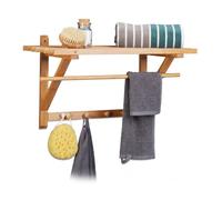 Relaxdays 10017155 Porte-Manteau Mural avec Étagère porte-serviettes salle de bain garde-robe avec surface de rangement couloir entrée en Bambou HxlxP : 35 x 60 x 30 cm en bois avec crochets, nature