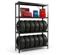 Relaxdays Étagère pour 12 pneus, 180x120x40 cm, 600 kg, Acier, emboîtable, Noir